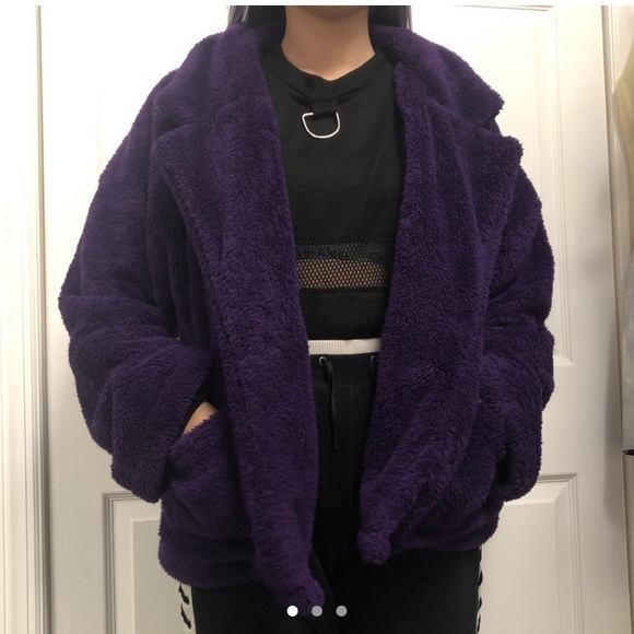 purple fluffy jacket